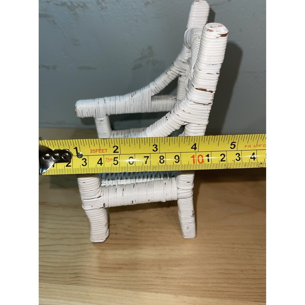 Vintage White Wicker Doll Chair, Stuffed Animal Chair Plant Stand Boho Shabby 7" - Picture 7 of 8